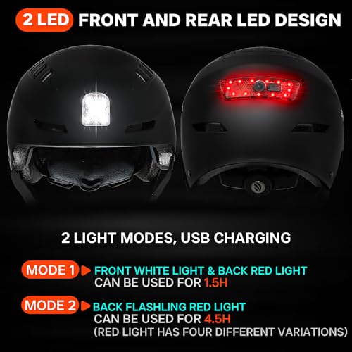 DKONI Bike Helmet with LED Lights Bicycle Helmets Commuter Cycling Helmet USB Rechargeable Front & Back LED Light Helmet for Adult Men Women(Small, Black)