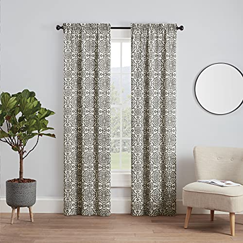 Pairs to Go Brockwell 56" x 63" Rod Pocket Double Panel Privacy Window Treatment Living Room, 28 in x 63 in, Charcoal, 2 Count