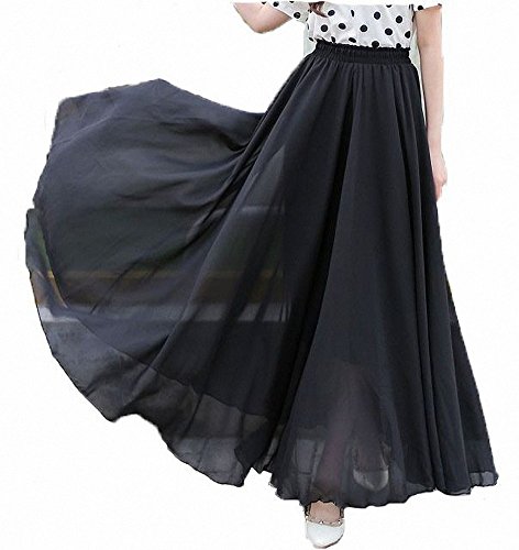 Afibi Womens Chiffon Retro Long Maxi Skirt Beach Ankle Length Skirt (Medium, Navy White)