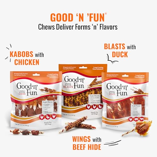 Good ‘n’ Fun Triple Flavor Wings Chews for All Dogs, Treat Your Dog to Long-Lasting Chews Made with Chicken, Pork Hide and Beef Hide, 4 Ounces