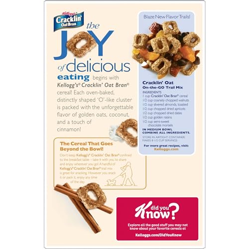 Kellogg's Cracklin' Oat Bran Breakfast Cereal, Fiber Cereal, Family Cereal, Original (3 Boxes)