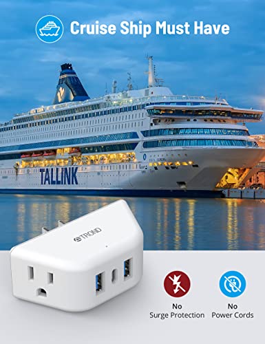 TROND Multi Plug Outlet Extender with USB, 2 Outlet Splitter with 3 USB Wall Charger (1 USB C), Wall Outlet Expander, Cruise Essentials, Plug Extender for Cruise Ship, Travel, Home, Office, Dorm Room