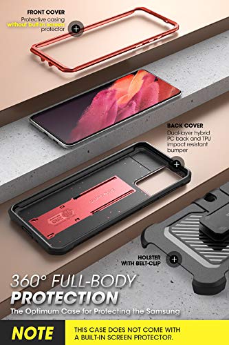 SUPCASE for Samsung Galaxy S21 5G Case with Satnd (Unicorn Beetle Pro), [Built-in Belt Clip] Heavy Duty Shockproof Protective Phone Case Without Built-in Screen Protector for Galaxy S21, Ruddy