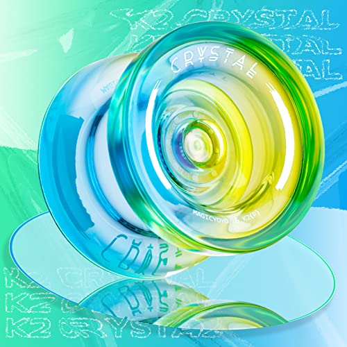 MAGICYOYO Yoyo K2 Crystal Pack of 2 Yoyos, Dual Function Responsive Yo Yo for Kids Beginner + Unresponsive Yo Yo Bearing Kit for Adults+12 Strings+2 Sacks (Black Orange+Black Blue)