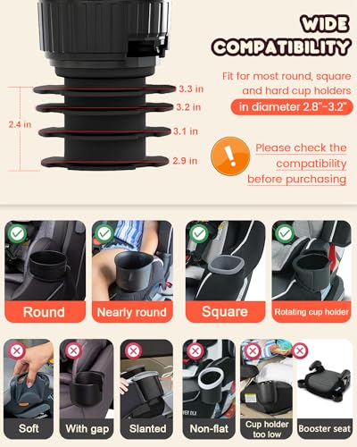 SEVEN SPARTA Car Seat Tray for Kids Toddler Travel with Soft Rubber Base, Rotatable and Removable Cup Holder Snack Tray for Food Color and Play for Family Road Trip Essentials (1, Large Base)