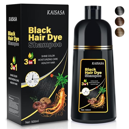 JIESSIA 3 IN 1 Hair Color Shampoo Dye For Women & Men Natural Herbal Plant Semi Permanent Grey Hair Cover Treated, 16.9 Fl Oz, Black