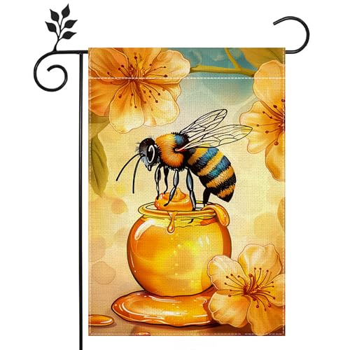 Summer Bee Garden Flag, Welcome Garden Flags, 12x18 Inch Vertical Double Sided Burlap, Flowers Bee Holiday Party Yard Lawn Flag, Outdoor Patio House Decoration