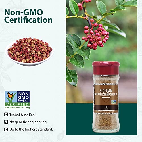 Soeos Sichuan Peppercorn Powder 1oz (28.3g), Non-GMO Verified, Szechuan Peppercorn Powder, Ground Sichuan Green Peppercorns, Green Sichuan Peppercorn Powder, Mapo Tofu Essential Ingredient