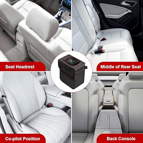 Simple Deluxe Car Trash Can with Lid and Storage Pockets, Leak-Proof Car Garbage Can with Adjustable Straps, Waterproof, Portable and Collapsible Trash Bag for Car, 2 Gallon, Black