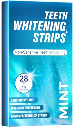 Teeth Whitening Strips for Sensitive White: 28 Pcs Whitener Safe Whitestrip, Enamel Natural Whiten Strip, 30 Minutes Fast-Result Whitened Products for Home Travel Work, 14 Treatments, Mint