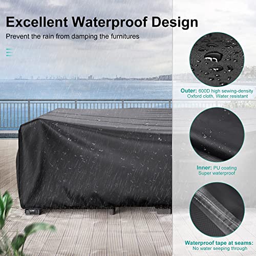 BROSYDA Patio Furniture Set Cover Waterproof, Heavy Duty Furniture Covers for Outdoor Sectional Sofa Set Wicker Rattan Table Chair Rectangular,138"L×86"W×28"H,Brown