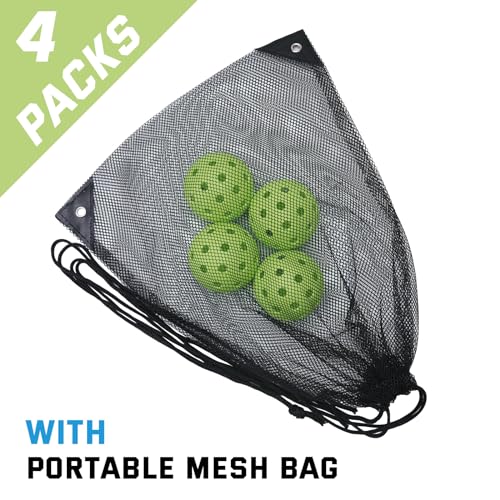 U-pick Pickleball Balls, Outdoor Pickleball Ball 4 Packs/12 Packs, Pickle Balls with Mesh Bag, High Elasticity Balanced Durable, 40 Holes Pickleballs for All Skill Levels, Green