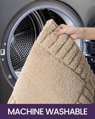 DEXI Bathroom Rugs 16"x24", Non Slip Bath Mats for Bathroom Floor, Ultra Soft and Absorbent Bath Rug Shower Carpet, Machine Washable, Beige