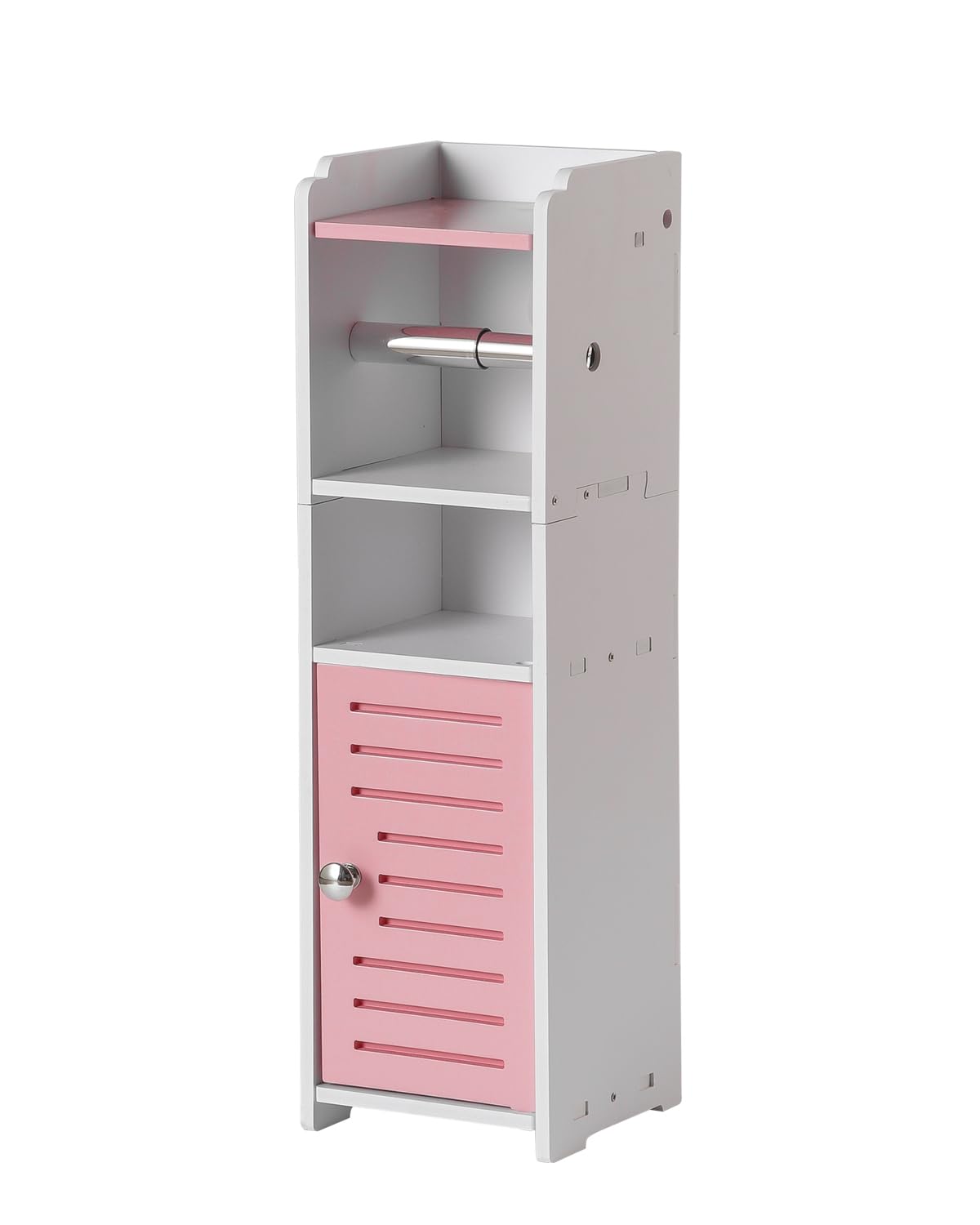 AOJEZOR Toilet Paper Holder Stand: Small Bathroom Storage Cabinet Mini - Jelly Pink -White