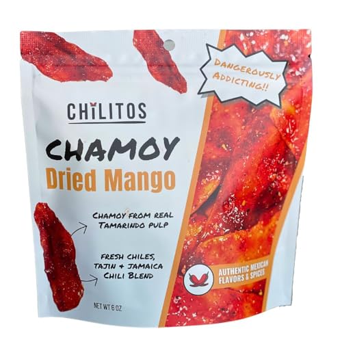 Chilitos Sweet, Sour & Spicy Chamoy Candy - Mexican Gummy Candy & Chamoy Gushers for All Ages, Authentic Dulces Mexicanos Enchilados as Seen on TikTok! (6 oz Bag, Chamoy Dried Mango)