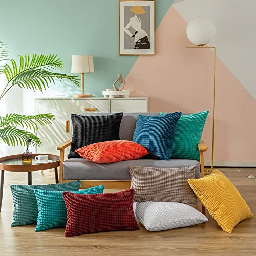CaliTime Throw Pillow Covers Pack of 2 Comfy Corduroy Boho Striped Decorative Cushion Cases for Couch Sofa Bed Farmhouse 18 X 18 Inches Taupe