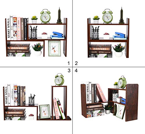 PAG Desk Organizer Desktop Shelf Adjustable Countertop Bookshelf Small Table Shelves Book Organizer Office Organization for Desk, Antique Brown