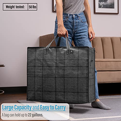 VENO 4 Pack Storage Moving Bags, Organizer Bag, Storage Tote, Zipper On Top, Sturdy, Carrying Bag, Camping Bag for Clothes, Bedding, Comforters, Pillows (13 Gallon Dark Gray, 4 Pack)