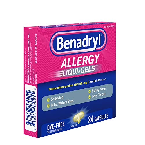 Benadryl Liqui-Gels Antihistamine Allergy Medicine & Cold Relief, Dye Free, 24 ct