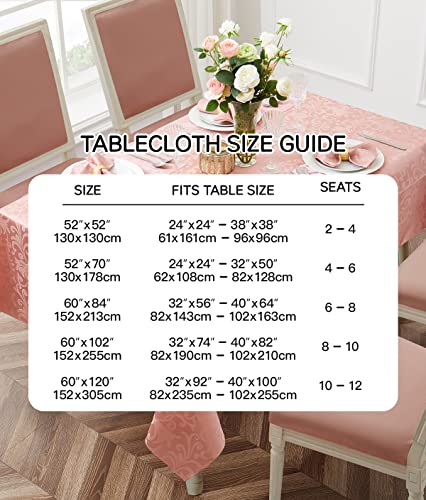 HommxJF Scroll Damask Jacquard Square Coral Gold Tablecloth 52"X52"，Wipeable Table Cover for Dining Table, Buffet Parties and Camping