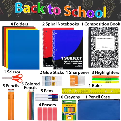 Trail maker 45 Piece School Supply Kit Grades K-12 - School Essentials Includes Folders Notebooks Pencils Pens and Much More!