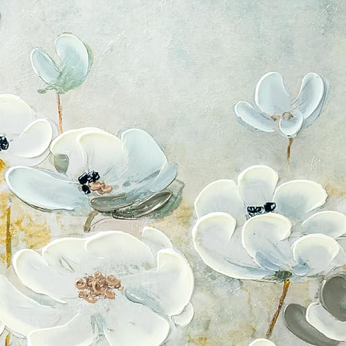 ArtbyHannah Oil Painting on Canvas DIY Kit - Hand-Painted White Flower Wall Art, 28x20 in to be Assembled Wall Decoration with Accessories - Textured Artwork