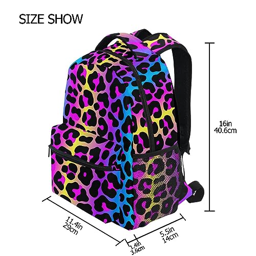 Leopard Print Cheetah Neon Gradient Backpack School Bag Travel Daypack Rucksack for Students Boys Girls, Laptop Backpack