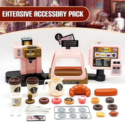 Miraculous Ladybug Cafe Play Set, Pretend Role Play Coffee Machine, Interactive Cash Register with Sound and Light - Toys for Kids with Kitchen Accessories, Bakery, Bills, and Coins