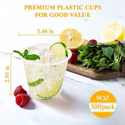 Lilymicky 300 Pack 9 oz Plastic Cups, Disposable Clear PLastic Cups, 9 Ounce Party Cups for Cocktail, Parties, Thanksgiving, Christmas Party