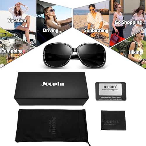 Joopin Big Sunglasses 2 Pack Oversized Large Jackie Sun Glasses Polarized UV Protection Rhinestone Shades for Women Ladies (Black + Clear Grey)