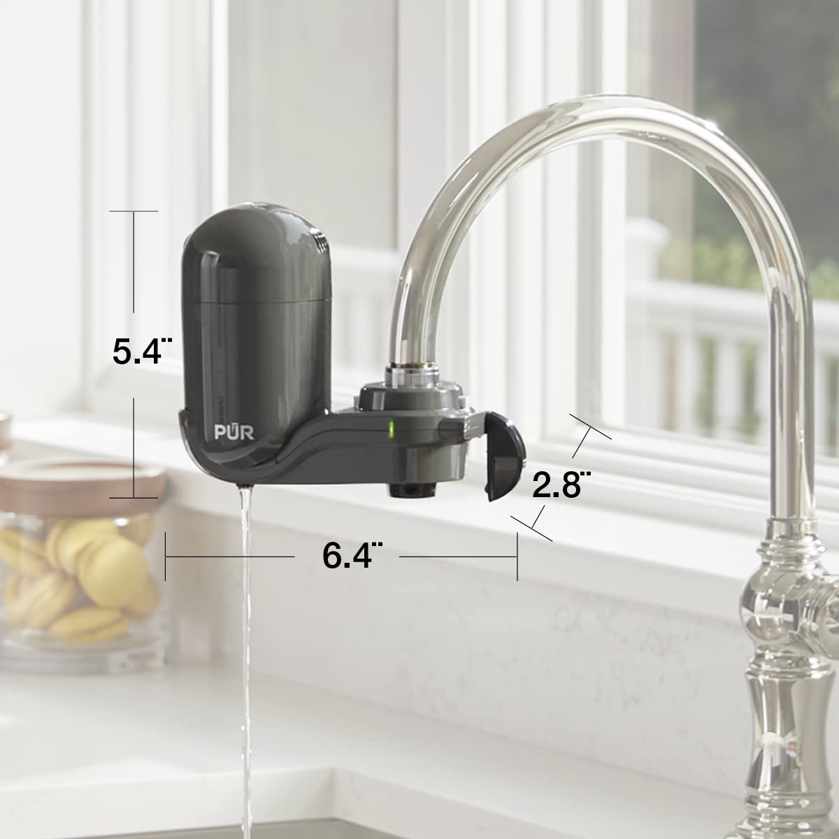 PUR PLUS Vertical Faucet Mount Water Filtration System with 3-in-1 Lead Reducing Filter for Great-Tasting Filtered Tap Water, Lasts 100 Gallons, Fits Most Kitchen or Bathroom Faucets, Grey