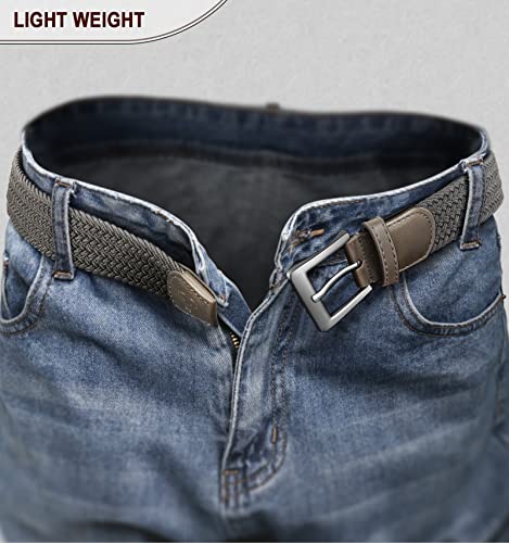 BULLIANT Belt for Men 2Pack,Mens Gift Stretch Braided Web Belt Elastic for Casual Golf Jeans,1 3/8"(Black/Antique Blue,26"-32" Waist Adjustable)