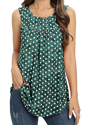 SUNNEGOO Women's Sleeveless Tank Tops Printed Pleated Loose fit Casual Sleeveless Blouse Shirt Flare Tunic Tank Tops for Women Summer