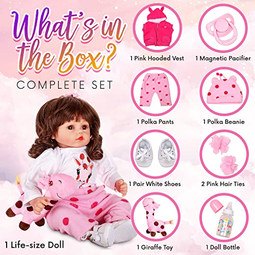 DOLLHOOD Reborn Baby Dolls - 18-Inch Realistic Baby Doll with Complete Baby Doll Accessories - Lifelike, Soft Silicone Newborn Girl Doll with Movable Arms and Legs - Comes with a Birth Certit