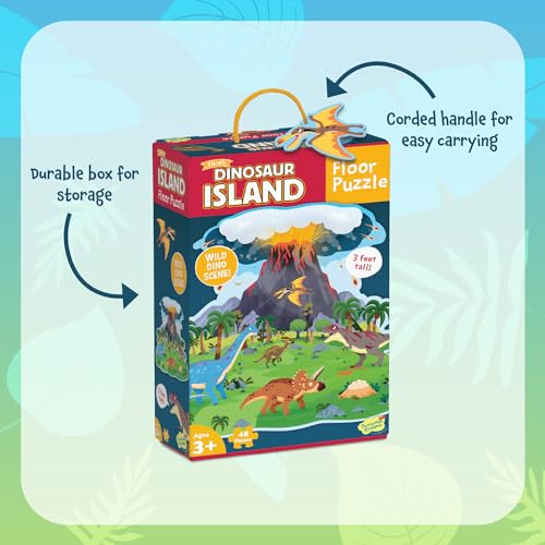 Peaceable Kingdom Dinosaur Island Floor Puzzle - Thick and Sturdy Puzzle Pieces - Includes Storage Box with Carrying Cord - Over 3 Feet Tall - Floor Puzzles for Kids Ages 3-5