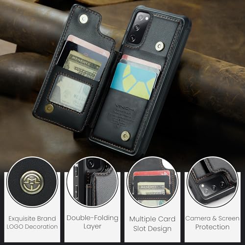 Vinich for Samsung Galaxy S20 FE Wallet Case with Card Holder, RFID Blocking Credit Slots Kickstand Shockproof Phone Cover for Women Men, Black