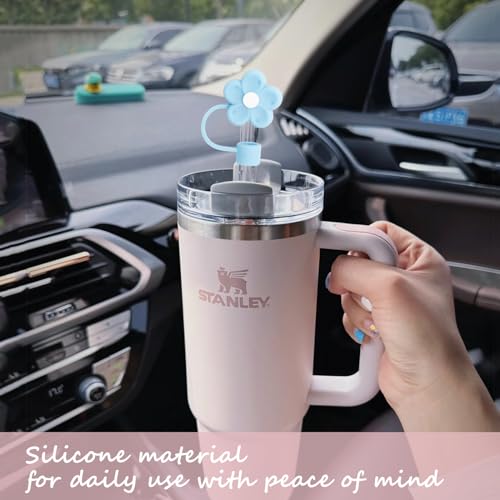 GAISHION Cute Flowers Straw Covers Cap Toppers Tips Compatible with Stanley 40/30 oz Tumbler Cups,Reusable Cute Silicone Straw Lids Protectors for 0.4 in/10mm Stanley Cups Straws Accessories(6 pcs)