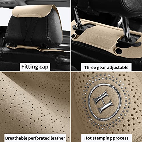 Tapha Luxury Suede Leather Universal Car Seat Cover with Headrest, Ultra-Thin and Breathable, Highlight Car Interior with Suede Leather, 2 PCS for Front Seats (Beige)