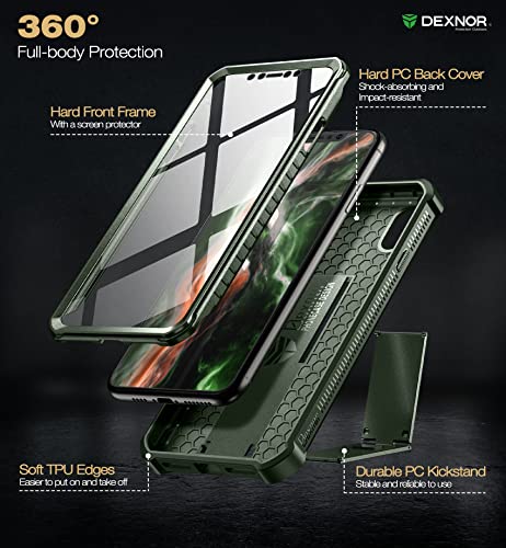 Dexnor for iPhone Xs max Case, [Built in Screen Protector and Kickstand] Heavy Duty Military Grade Protection Shockproof Protective Cover for iPhone Xs max (Army Green)