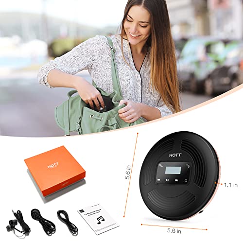 HOTT Portable CD Player with Bluetooth and FM Transmitter,Portable Walkman CD Player with Touch Buttons Backlight,Rechargeable Discman Player with AUX Cable,CD Player Shockproof for Car Home CD903TF