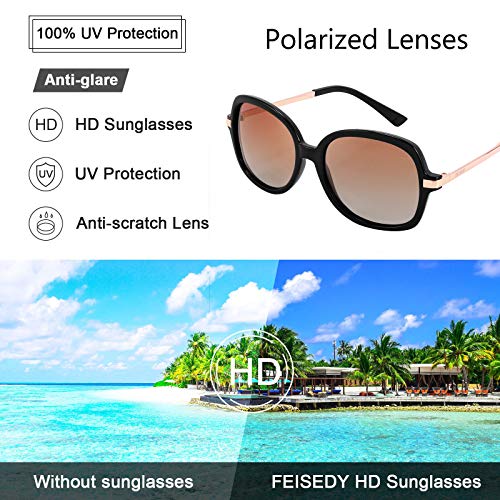 FEISEDY Classic Womens Elegant Polarized Sunglasses Ladies Wide Square Sunglasses Shades B2683