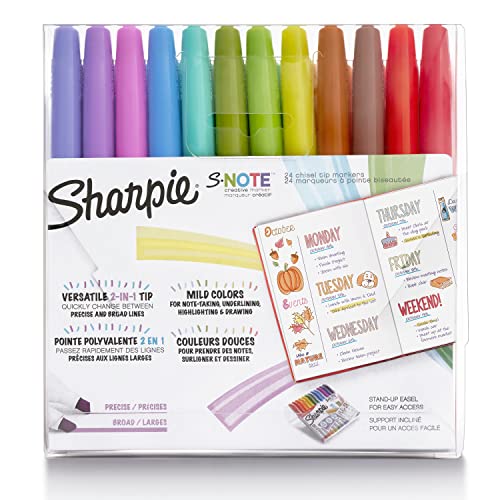 SHARPIE S-Note Creative Markers, Pastel Highlighters, Art Marker Set, Assorted Colors, Chisel Tip, 24 Count