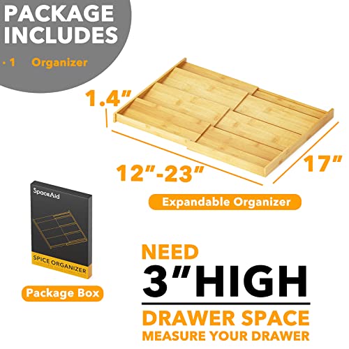 SpaceAid Bamboo Spice Drawer Organizer, (Need 3" Deep Drawer) Expandable 4 Tier Spices Rack for Cabinet, Kitchen Seasoning Storage Insert (Jars Not Included, From 12" to 23" Wide)