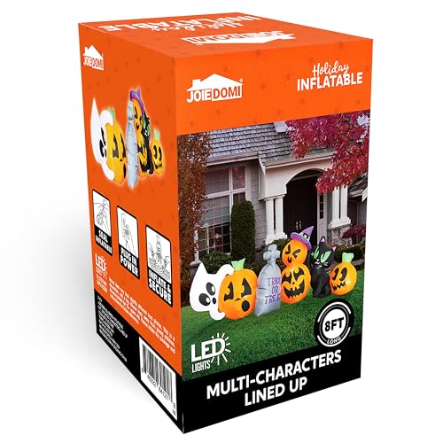 Joiedomi 8 FT Long Halloween Inflatables Outdoor Decoration, Halloween Blow Up Decorations Outside Inflatable Pumpkin Ghost Cat Tombstone with LEDs for Halloween Decor, Halloween Yard Decorations