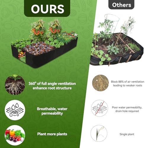 Fabric Raised Garden Bed, Square Plant Grow Bags, Large Durable Rectangular Reusable Breathe Cloth Planting Container for Vegetable, 4 Grids Heavy Pot for Potato, Carrot, Onion, Flower