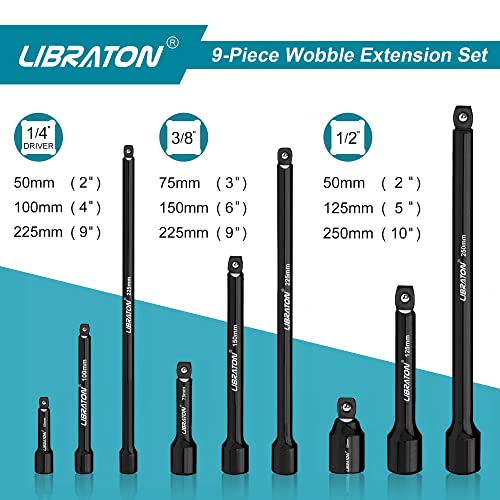 Libraton Wobble Extension Set, Socket Extensions Set, Ratchet Extensions 1/4", 3/8", 1/2", Wobble Extensions, Drive Socket Extension, Cr-V, with EVA Storage Tray