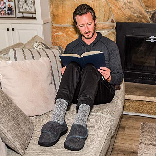 LongBay Men's Memory Foam Diabetic Slippers Comfy Warm Plush Fleece Arthritis Edema Swollen House Shoes (8, Black)