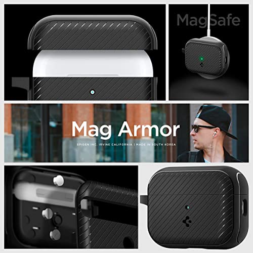 Spigen Mag Armor (MagFit) Designed for AirPods Pro 2nd Generation Case 2022/2023 (USB-C/Lightening Cable) MagSafe Compatible Magnets Embedded - Matte Black