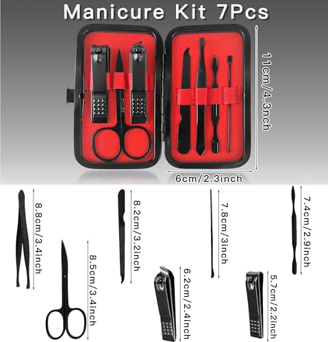 Manicure Set Nail Clipper Kit 7Pcs with 1 Initial Letter Case Travel Accessories for Women Teenager Girls Grooming Kit Personalized Fingernail Care Tools Gift for Mother Daughter Hot Pink W