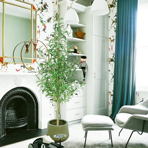 Zsenent Faux Olive Tree Fake Olive Tree Olive Trees Artificial Indoor 7 Feet (84 inches) Realistic Potted Silk Indoor Large Fruit for Home Offices, Living Rooms, Bedrooms, Stairs and Foyer Decor
